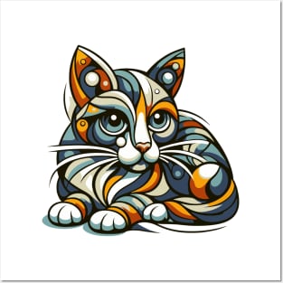 Pop art cat illustration. cubism cat illustration Posters and Art